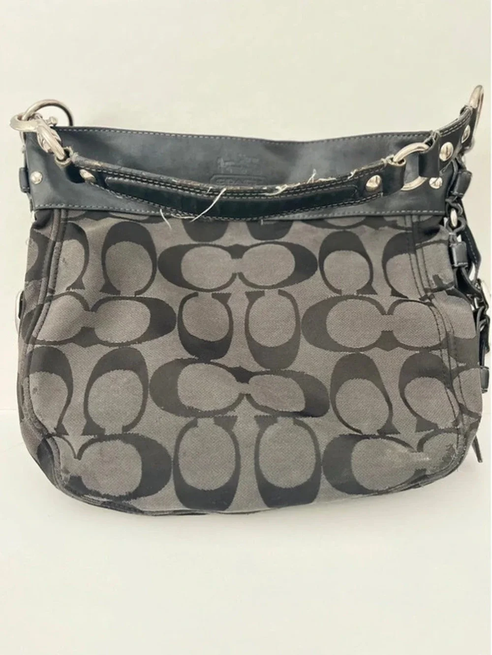 Coach Zoe Signature Jacquard Hobo Bag Black Grey Smoke 12674 Large Shoulder Bag